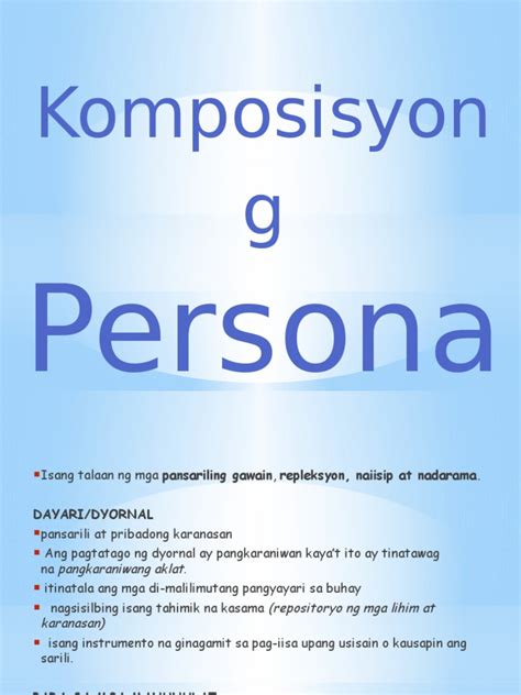 personal kahulugan|Komposisyong Personal .
